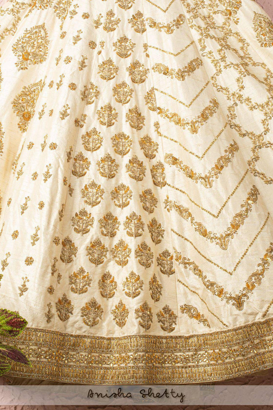 Ivory Luster Multipanel Embroidered Bridal Lehenga Set - WaliaJones