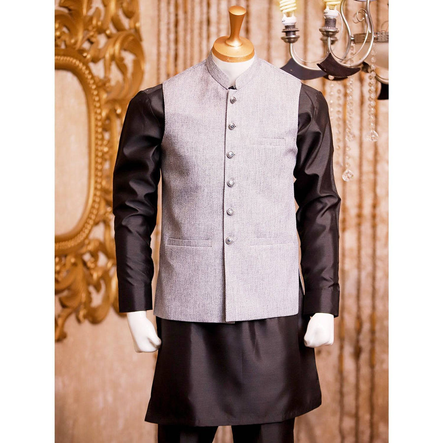 Light Grey Party-wear Jute Waistcoat for Men - WaliaJones