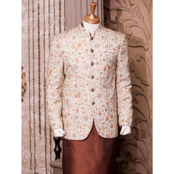 Majestic Multicolored Embroidered Prince Coat for Men - WaliaJones