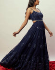 Midnight Blue Floral Anarkali Gown - WaliaJones