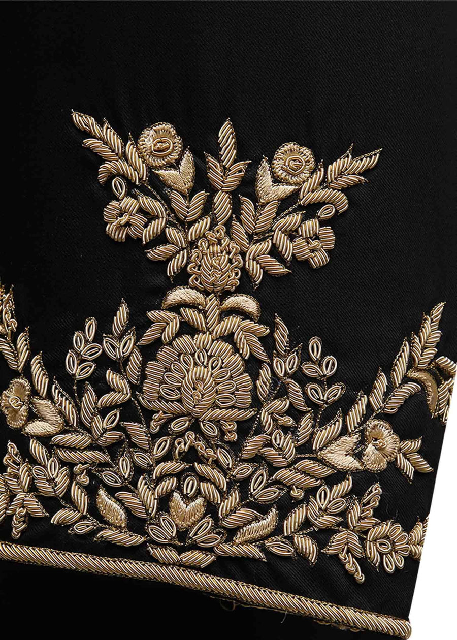 Modern Black Wedding Sherwani Fully Gold Embroidered - WaliaJones