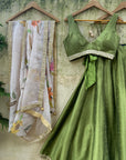 Moss Green Lehenga Set with Hand Painted Dupatta - WaliaJones