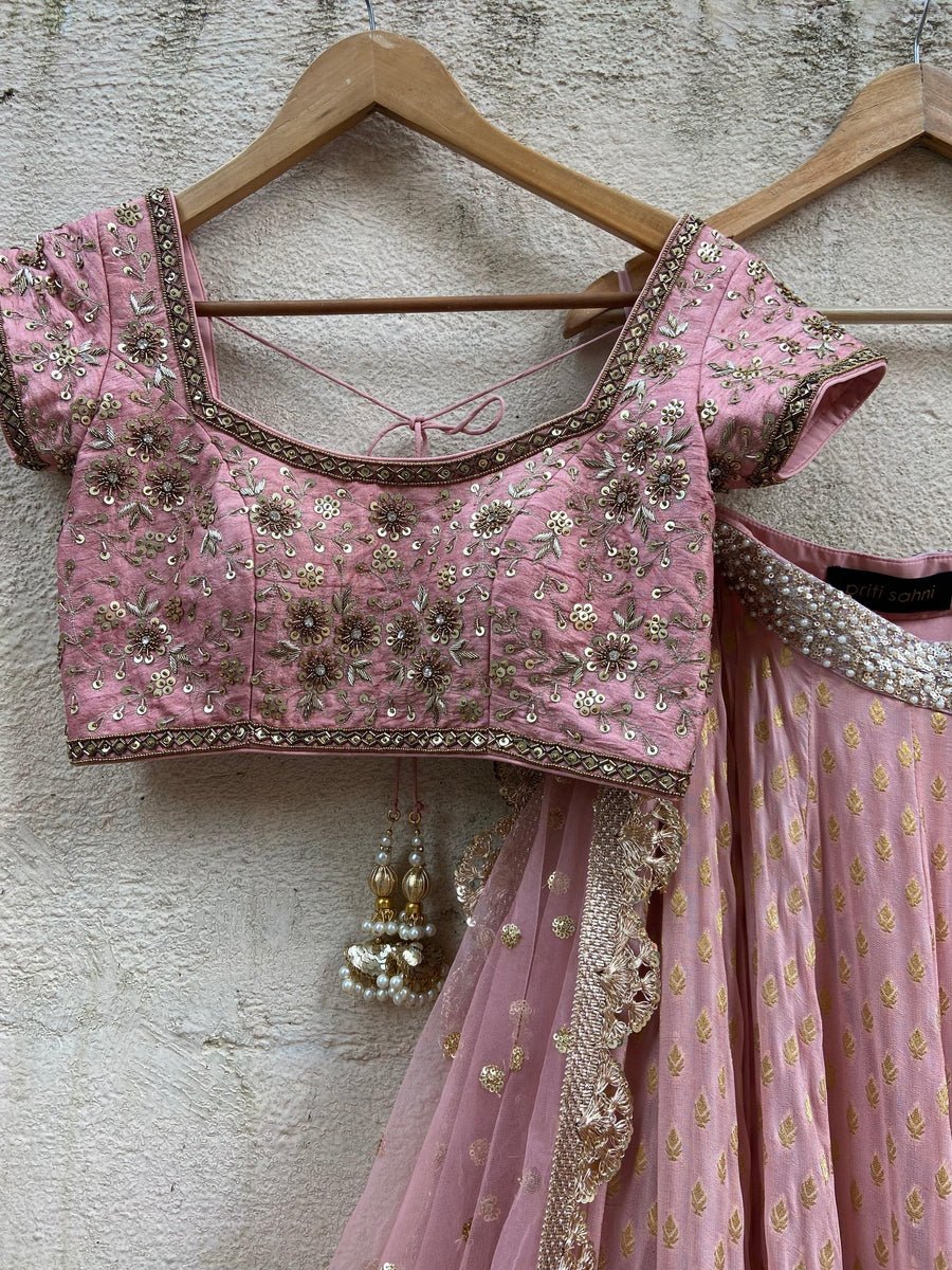 Nude Pink Embroidered Lehenga Set - WaliaJones