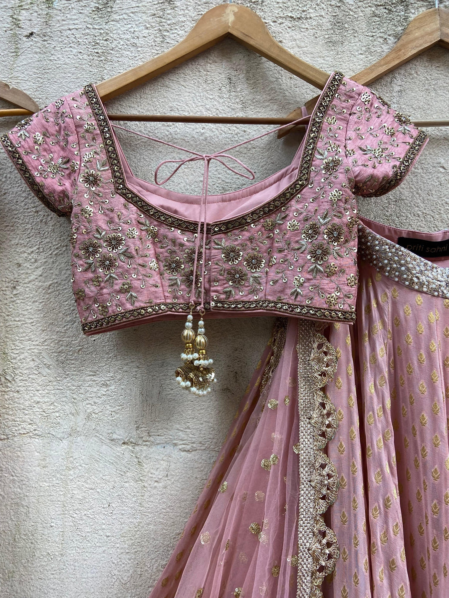 Nude Pink Embroidered Lehenga Set - WaliaJones