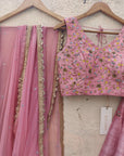 Nude pink Resham and sequin embroidered lehenga set - WaliaJones