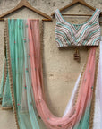 OffWhite Raw Silk Lehenga Set with Colorful Blouse - WaliaJones