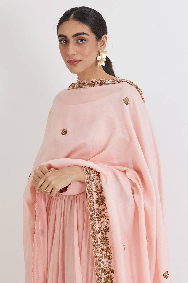 Pastel Pink Anarkali with Chanderi Dupatta - WaliaJones