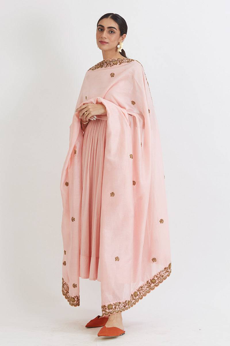 Pastel Pink Anarkali with Chanderi Dupatta - WaliaJones