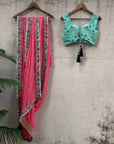 Pink Chiffon Saree with Thread Work Border - WaliaJones