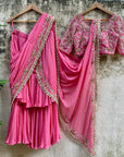 Pink Draped Ruffle Saree - WaliaJones
