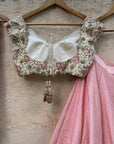 Pink Lehenga Set with Ivory Embroidered Blouse - WaliaJones