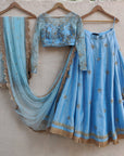 Powder Blue Mirror & Thread Embroidered Lehenga Set - WaliaJones