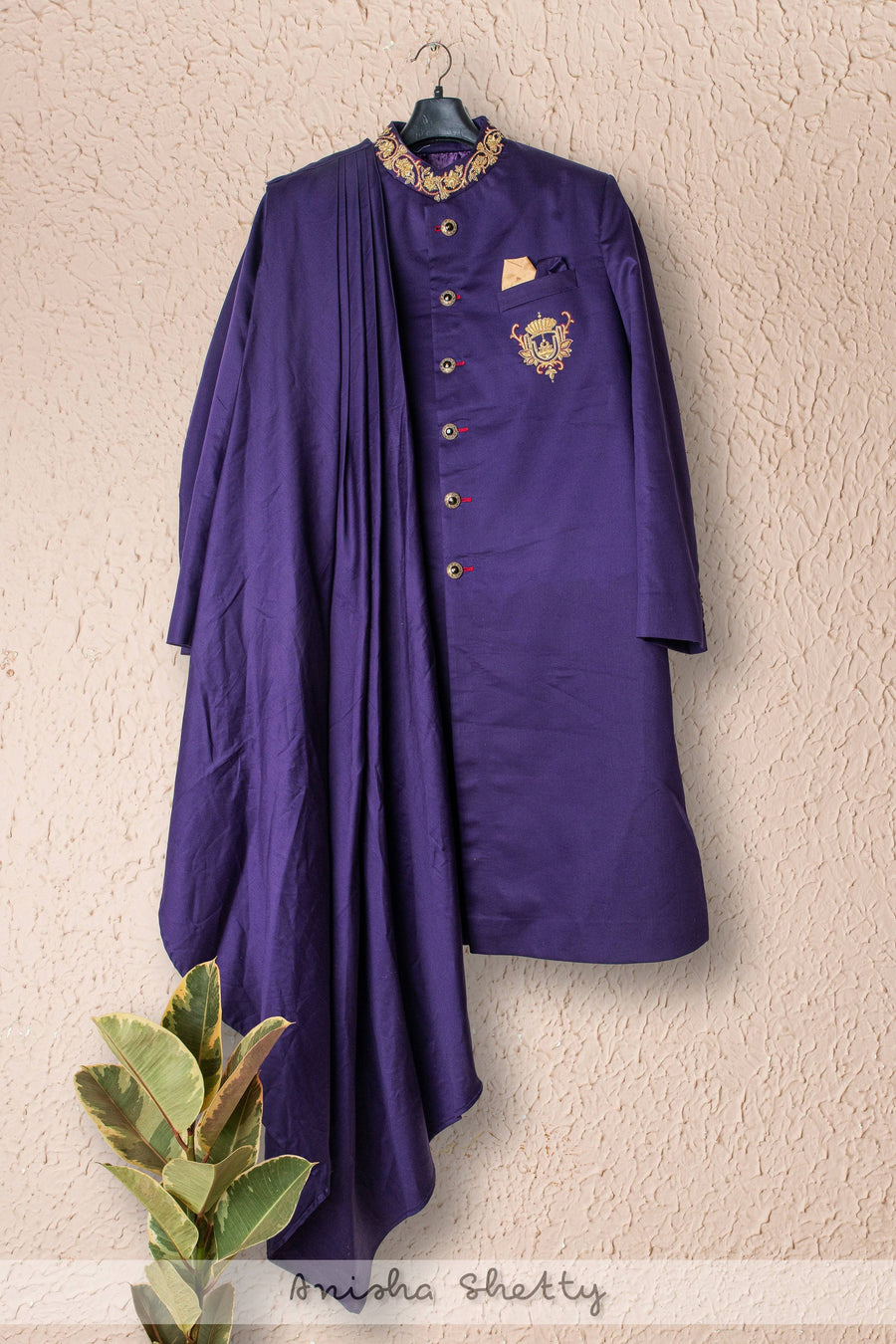 Purple Drape & Satin Cotton Sherwani - WaliaJones