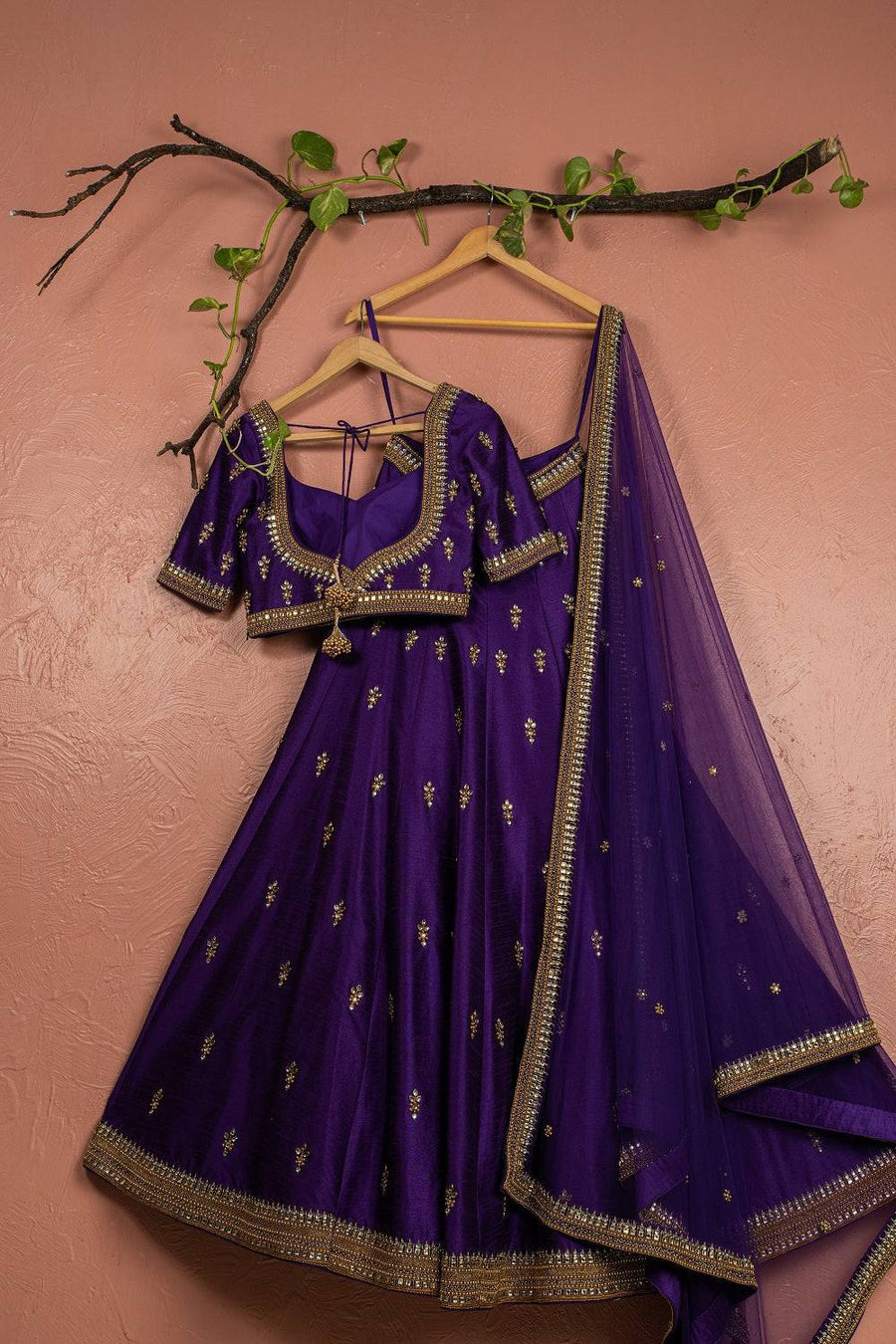 Purple Kundan Bridal Lehenga Set - WaliaJones