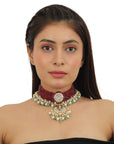 Red And Sea Green Choker Necklace Set - WaliaJones