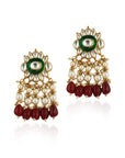 Red Beads with Green Meena Kari Necklace Set - WaliaJones