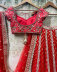 Red Bridal Panelled Sharmily Lehenga Set - WaliaJones