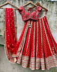 Red Bridal Panelled Sharmily Lehenga Set - WaliaJones