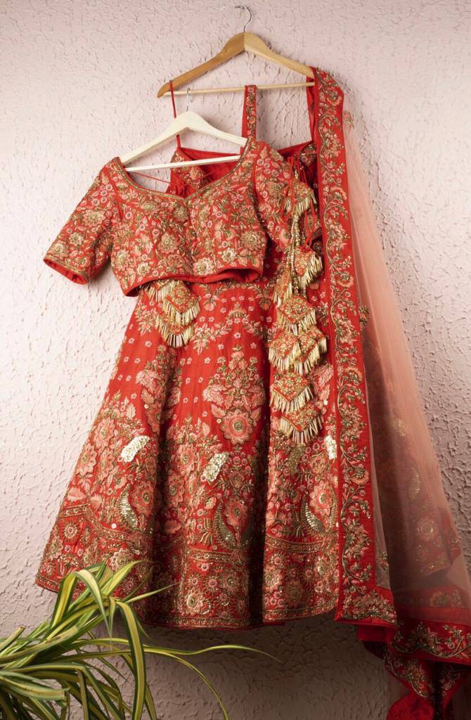Red & Pink Full Hand Embroidered Bridal Lehenga - WaliaJones