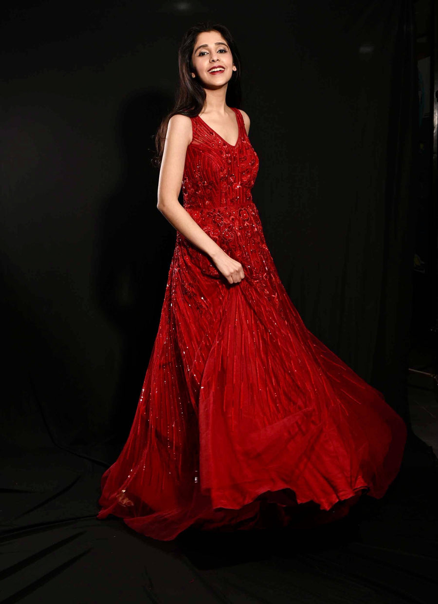 Ruby Red Anarkali Gown - WaliaJones