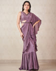 Ash Grey Pre Draped Ruffle Saree