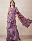 Ash Grey Pre Draped Ruffle Saree