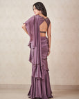 Ash Grey Pre Draped Ruffle Saree