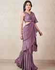 Ash Grey Pre Draped Ruffle Saree