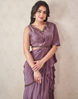 Ash Grey Pre Draped Ruffle Saree