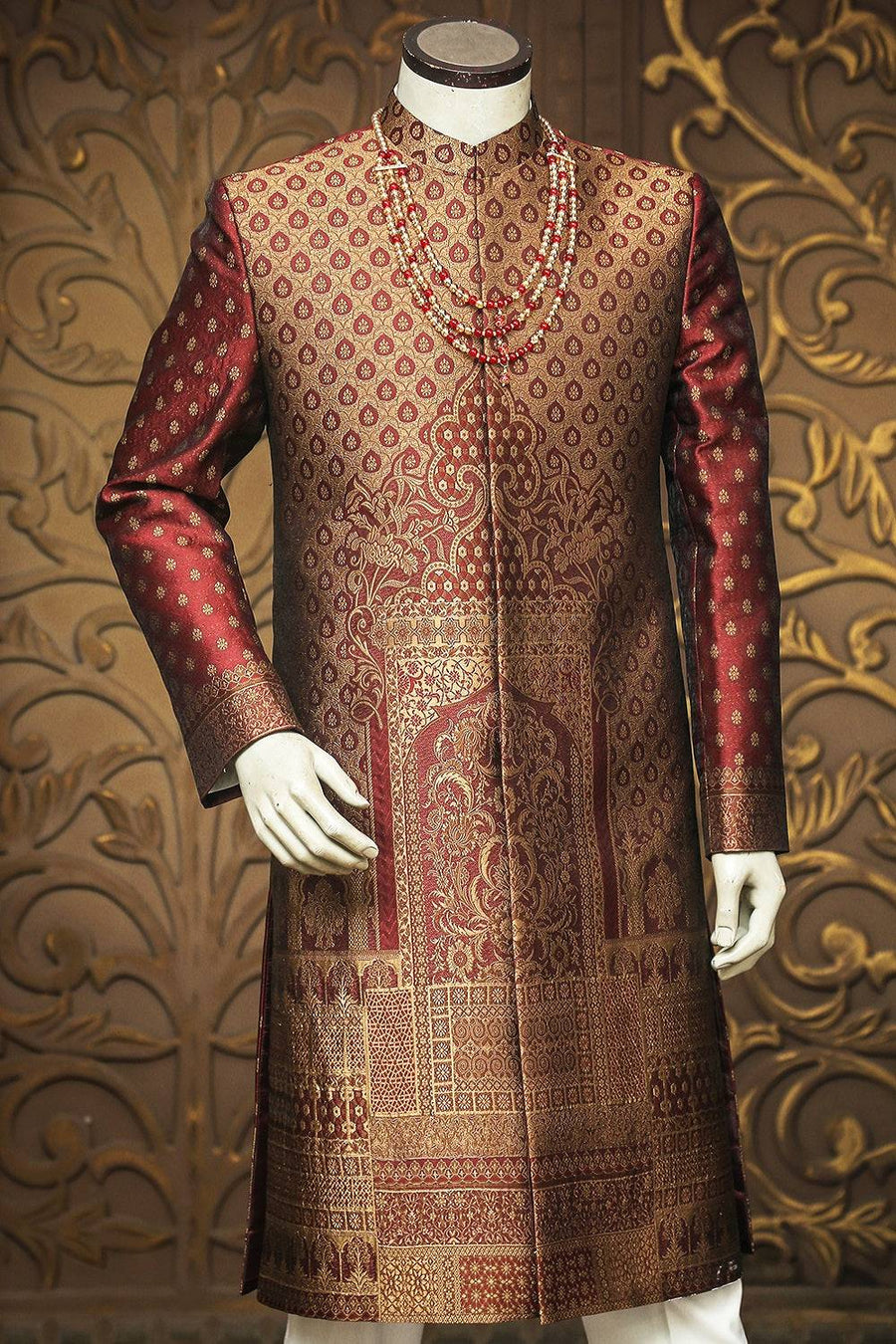 Self Jamawar Embroidered Mughal Theme Sherwani Collection - WaliaJones
