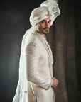 Self Weaved Off White Embroidered Sherwani - WaliaJones