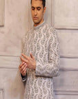 Silver Color Prince Coat with Matching Raw Silk Suit - WaliaJones