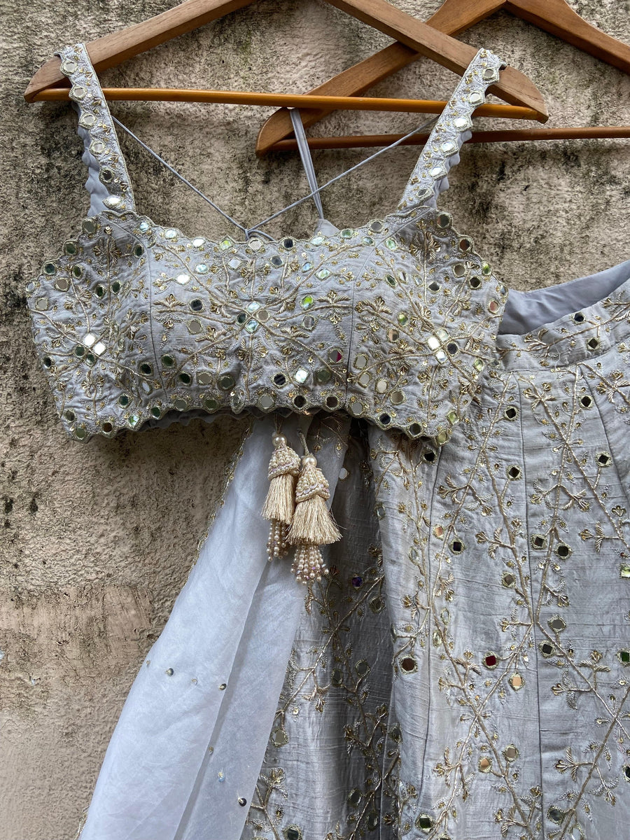 Smokey Grey Bridal Embroidered Lehenga Set - WaliaJones