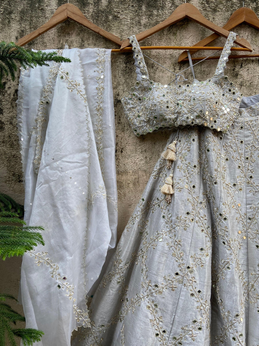 Smokey Grey Bridal Embroidered Lehenga Set - WaliaJones