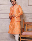Tangerine Colored Waistcoat with Matching Raw Silk Suit - WaliaJones