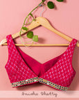 Tropical Print Mirror Lehenga Skirt with Sequin Hot Pink Blouse - WaliaJones