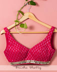Tropical Print Mirror Lehenga Skirt with Sequin Hot Pink Blouse - WaliaJones