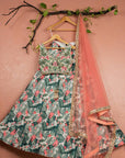 Tropical Printed Lehenga with Embroidered Blouse & Coral Dupatta - WaliaJones