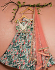 Tropical Printed Lehenga with Embroidered Blouse & Coral Dupatta - WaliaJones