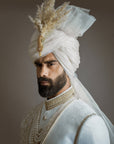 White Embroidered Jamawar Sherwani - WaliaJones