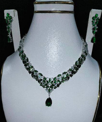 White & Green Zircon Necklace Set - WaliaJones