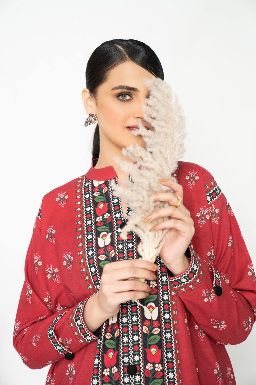 Zeenia Maroon Khaddar Long Shirt - WaliaJones