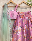 Zephyr Floral Skirt & Pink Velvet Blouse Set - WaliaJones
