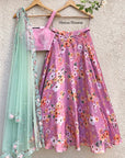 Zephyr Floral Skirt & Pink Velvet Blouse Set - WaliaJones