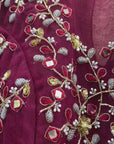 Burgundy Raw Silk Lehenga Set with Mirror and Thread Work