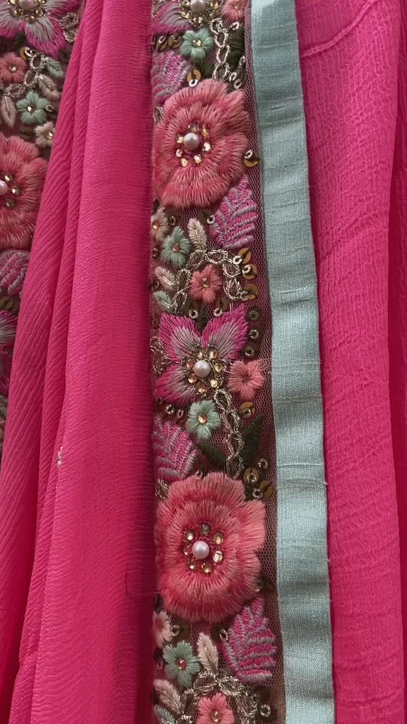 Pink Chiffon Saree with Thread Work Border