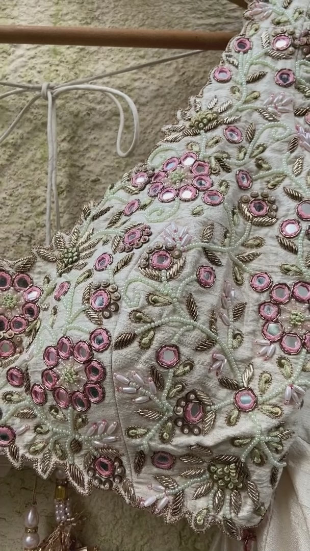 Ivory Pink Thread & Mirror Work Lehenga Set