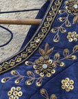 Navy Blue Raw Silk Lehenga Set with Embroidered Blouse