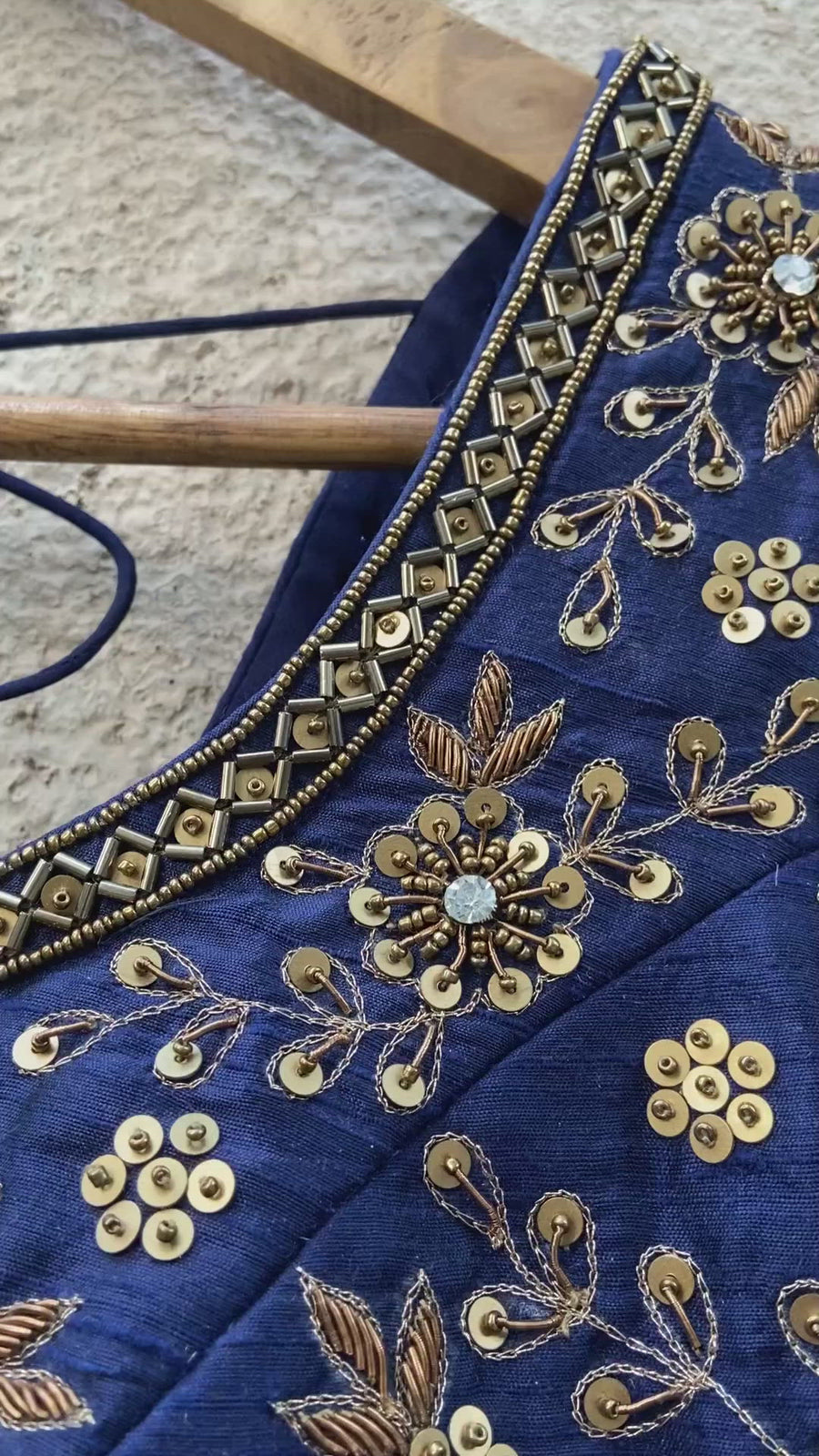 Navy Blue Raw Silk Lehenga Set with Embroidered Blouse