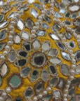 Ivory Ruffle Lehenga Set with Yellow Mirror Work Blouse